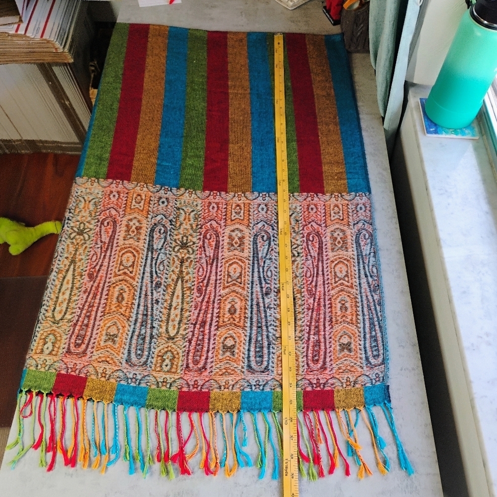 Pashmina Style Boho Paisley Rainbow Stripe Fringe Scarf Shawl Cover Up One Size‎ - Picture 10 of 13